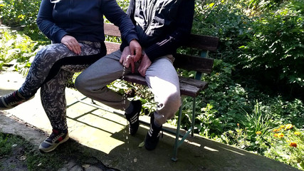 Fat MILF with a great ass helps a man pee