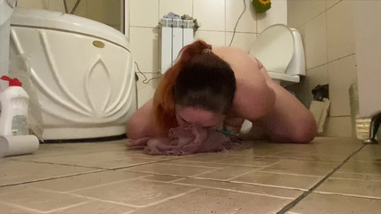 How a Slave Girl Should Clean the Floor and Cum in the End