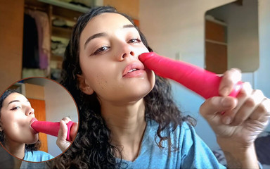 Sexy Latina Sucking a Dildo, Enjoying It Like It's Real