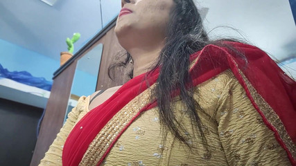 Red Half Saree Navel Lick Romance