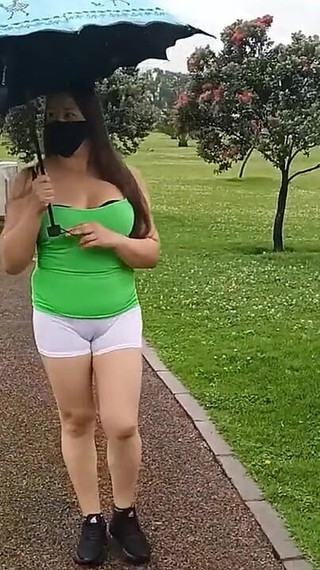 Walking Around in the Rainy Park Showing off My Cameltoe
