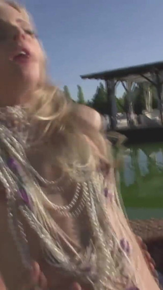 Two busty babes are getting anally plowed outdoors