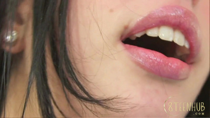 8teenhub - Skinny Brunette with Big Bee-stung Lips, Fucks Herself Hard with Vibrator and Dildo on Bed.