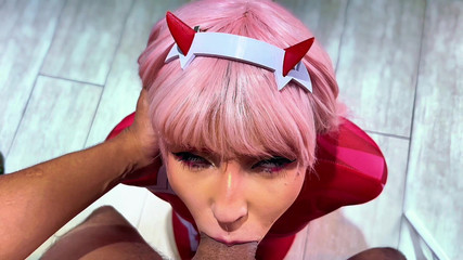 Zero Two Cosplay Blowjob, Fucking and Cumshot