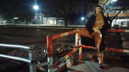 Outdoor Sex in Front of Viewers Short Skirt Flashing No Panties Shows Pussy Gets Caught