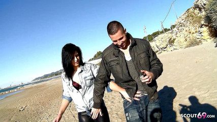 Stepbrother with fat cock fucks cute teen Jessica on the beach