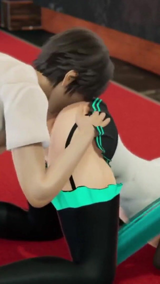 Miku gets her boobs massaged, her ass licking and a big dildo in her pussy