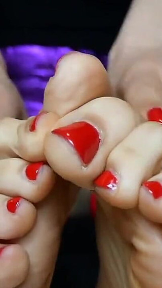 Sweat Small Feet Mistress Red Toenail Polish Female Domination Sensual