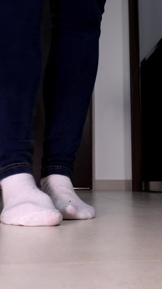 Worn White Socks POV Teasing with Her Big Feet