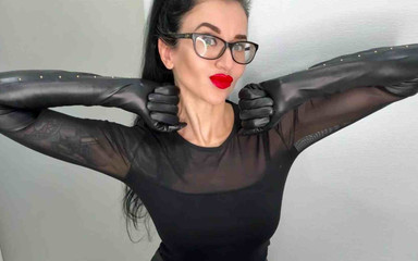 Leather Long Black Gloves and Handjobs with Spit