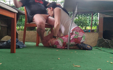 House Wife Sucks Big Cock Under the Table