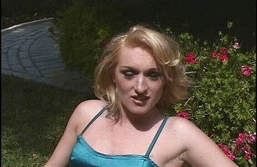 Blonde cheating wife giving blowjob to her gardener while her husband is at work