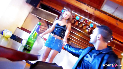 Blonde teen Nicole Pearl is approached and fucked by two guys at party