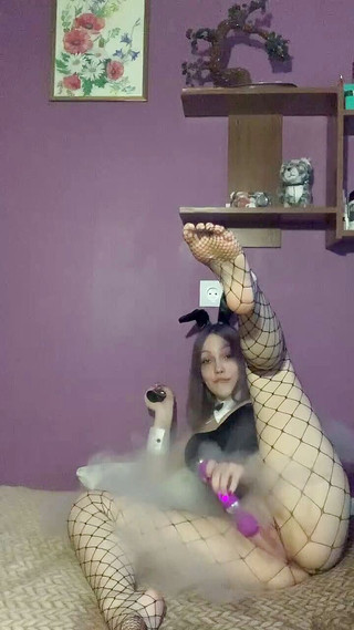 Bunny girl shows and jerks off her holes and vape