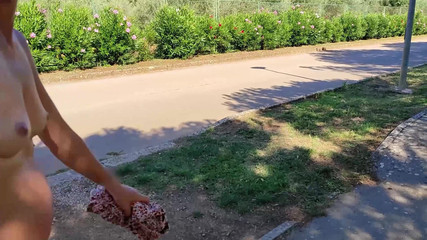 Pussy Flash - My Exhibitionist Wife Walks Naked in the Street Where Many People Pass - Caught