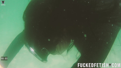 Free Diving Fins Under Open Sea Sexy Latina Goddess