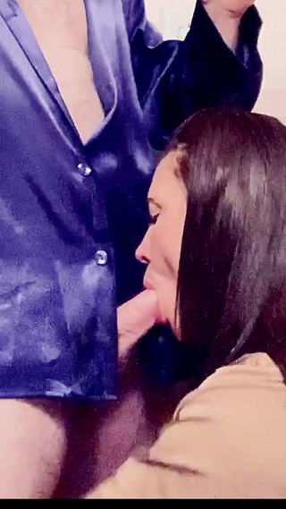 Satin cougar cocksucker can't resist silky royal blue