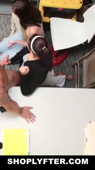 Inexperienced teen and hot step mom punished for shoplifting in the backroom